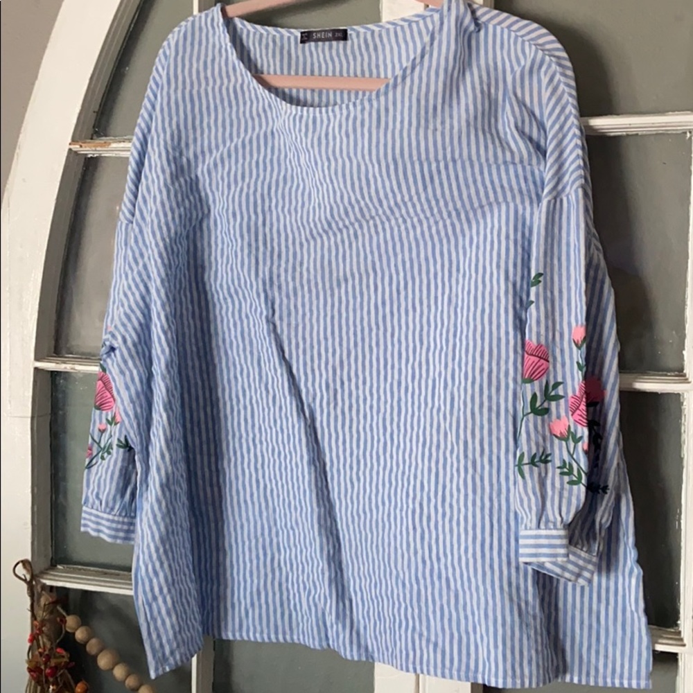 Shein Blue and white stripe blouse